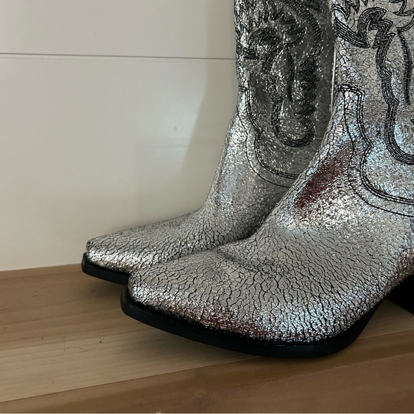 New Jeffrey Campbell Dagget Silver Metallic Western Boots Cowgirl Free People - Picture 5 of 6